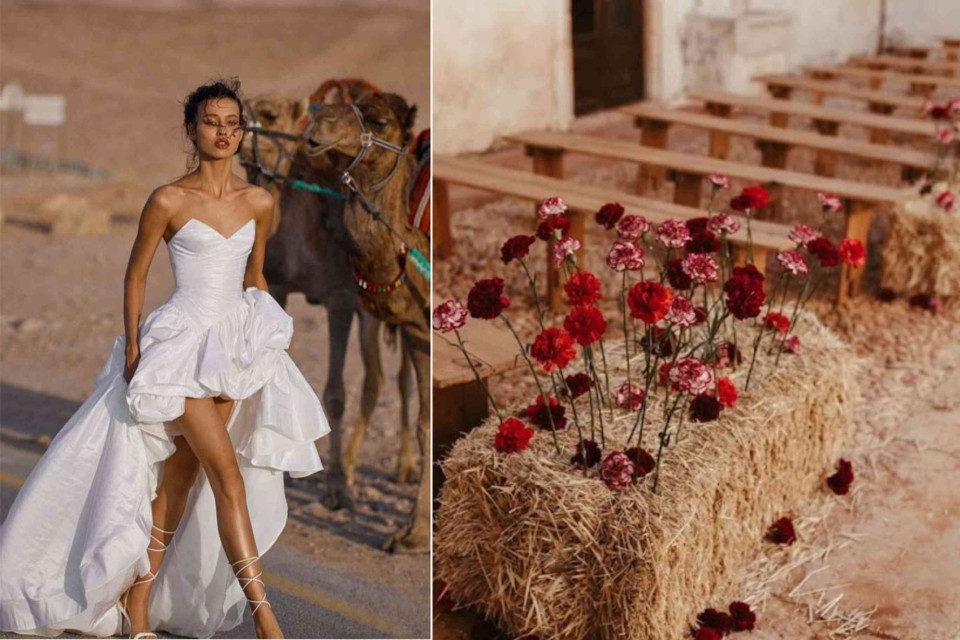 <p><strong>A love story </strong>written in sun, wind and wild beauty. With every step through the sand, she carries grace &mdash; barefoot, bold and beautifully free. Camels resting nearby, florals woven through dried grass and golden straw... It&rsquo;s a feeling. A freedom.&nbsp; #DesertBride #BohoLuxury #CamelWedding #EarthTonedLove #WildHeartedLove</p>