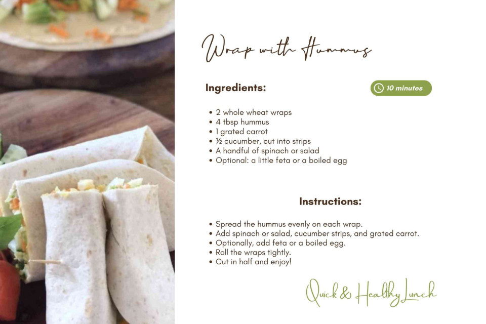 <p data-start="101" data-end="219">💡 <strong data-start="104" data-end="127">Tip for your wraps:&nbsp;</strong><br data-start="127" data-end="130">Try different hummus flavors or add a sprinkle of fresh herbs to make it your own! 🌿🌈</p>
<p data-start="221" data-end="345">Eating colorful, healthy meals doesn&rsquo;t have to be complicated &mdash; a little creativity brings a lot of joy to your plate. 🥙✨</p>
<p data-start="347" data-end="467">#LesCouleursDuMonde #HealthyEating #EatTheColors #QuickLunch #BohoFood #FreshAndColorful #SimplePleasures #GlobalStyle</p>