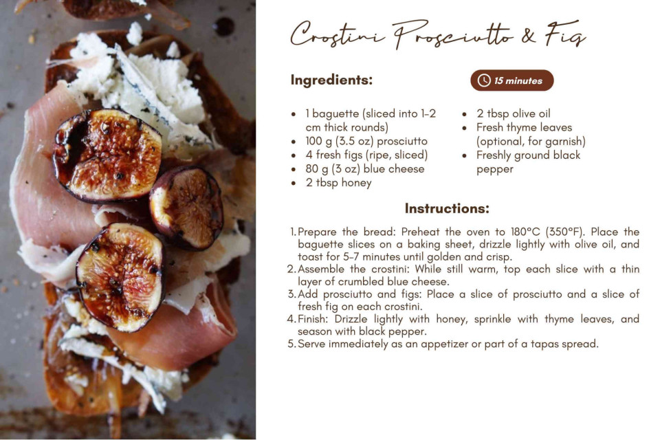 <p data-start="102" data-end="311">🥖 <strong data-start="105" data-end="134">Crostini Prosciutto &amp; Fig&nbsp;</strong><br data-start="134" data-end="137">Sweet figs, salty prosciutto and a touch of crunch &ndash; the perfect combination for a light bite or stylish appetizer. Simple to make, elegant to serve and full of flavor. ✨</p>
<p data-start="313" data-end="403">Tip: Drizzle with honey or add a sprinkle of fresh thyme to elevate the taste even more.</p>
<p data-start="405" data-end="502">#LesCouleursDuMonde #FreshEats #CrostiniLovers #BohoFood #QuickBites #EatTheColors #GlobalStyle</p>