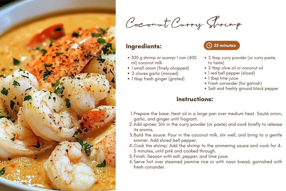 <p data-start="119" data-end="155">🥥🍤 <strong data-start="124" data-end="148">Coconut Curry Shrimp</strong> 🍤🥥&nbsp;</p>
<p data-start="157" data-end="369">Creamy, fragrant and full of flavor&mdash;this coconut curry with tender shrimp is the perfect dish to cozy up with. Serve it with jasmine rice, fresh cilantro and a squeeze of lime for a vibrant, tropical touch. ✨</p>
<p data-start="371" data-end="423">Would you try this flavorful curry at home?</p>
<p data-start="425" data-end="516">#CoconutCurryShrimp #HomeCooking #PureLiving #LesCouleursDuMonde #ComfortFood #SimpleJoys</p>