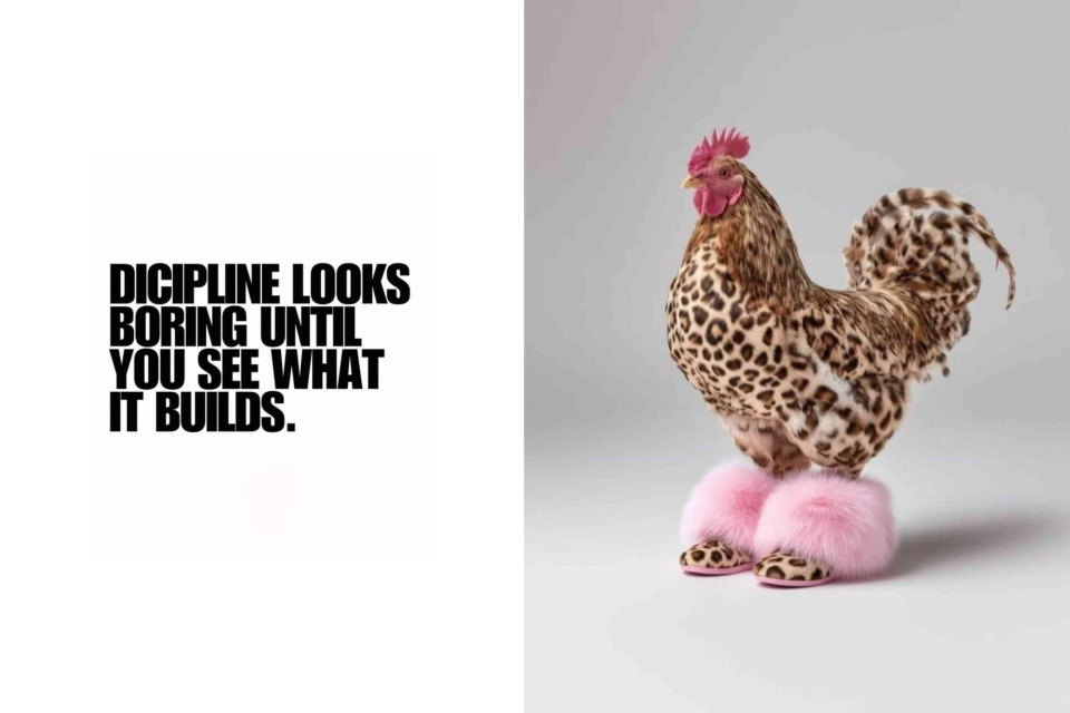 <p data-start="405" data-end="567"><strong>Discipline isn&rsquo;t glamorous</strong> &mdash; it&rsquo;s repetition, patience and quiet effort.<br data-start="478" data-end="481">But behind every bold vision or beautiful creation lies that same quiet consistency.</p>
<p data-start="569" data-end="681">Even the wildest ideas are built one small step at a time.<br data-start="627" data-end="630">So keep showing up &mdash; your sparkle is growing. ✨🐓</p>
<p data-start="683" data-end="754">#LesCouleurs #CreativeDiscipline #MotivationWithStyle #BuildYourMagic</p>