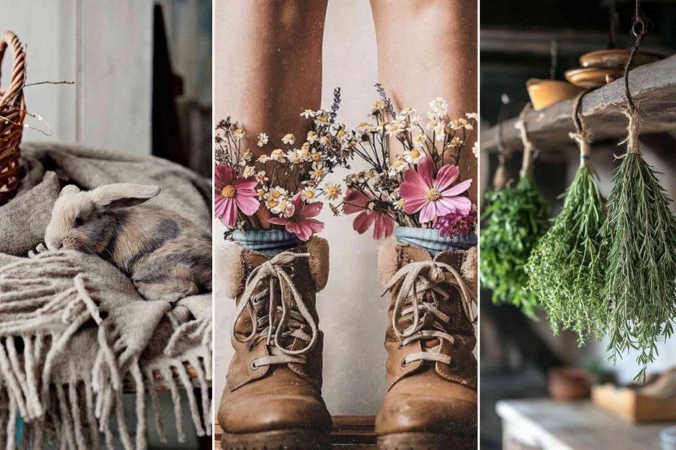 <h2 data-start="110" data-end="136">Between Indoors and Out&nbsp;</h2><p>Some seasons do not begin outside. They begin at home.</p><p>A sleeping rabbit on a wool blanket. Wildflowers gathered in worn leather boots. Fresh herbs hanging from a wooden beam, slowly releasing their scent into the air. Small signals that winter is loosening its hold.</p><p>The shift toward spring is rarely dramatic. It is subtle. A movement from warmth to light. From stillness to quiet anticipation. From staying inside to longing for open doors.</p><p>Nature does not rush the transition. It introduces it gently, in texture and fragrance and color.</p><p>And before you notice, you are ready to step outside.&nbsp;</p><p>#StepOutside #SeasonalLiving #EarlySpring #CottageLife #SlowLiving</p>