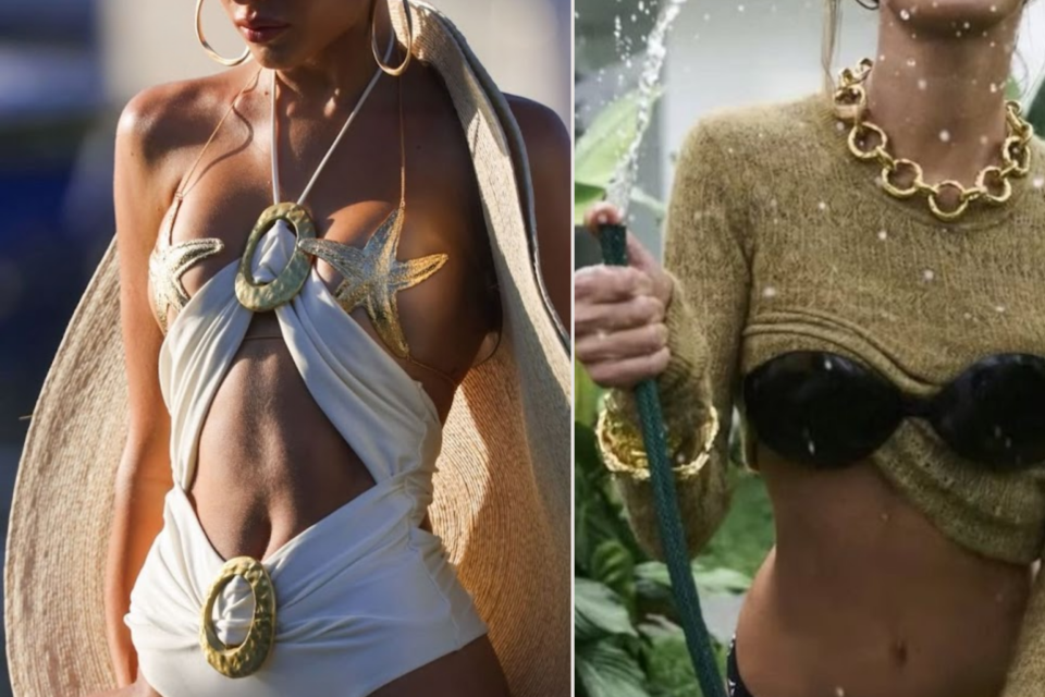 <p><strong data-start="0" data-end="22">Statement details.</strong> Style is defined by strong accessories. Gold elements, sculptural jewelry and textured fabrics transform simple swimwear or knitwear into a complete look. The focus lies on material, proportion and contrast.</p><p>Metallic tones highlight sun touched skin while layered pieces add depth. Swimwear styled with bold jewelry or knitwear paired with statement chains reflects a balance between softness and strength.</p><p>Fashion in warmer seasons is about clarity. Fewer layers allow details to stand out and quality materials to take the lead.</p><p><strong data-start="640" data-end="653">Idea tip:</strong> elevate a minimal swim or summer look with bold accessory in gold or natural metal to create focus.</p><p>#StyleAndFashion #BeautyAndBody #StatementStyle #SeasonalLook #SummerDetails #LesCouleursDuMonde</p>