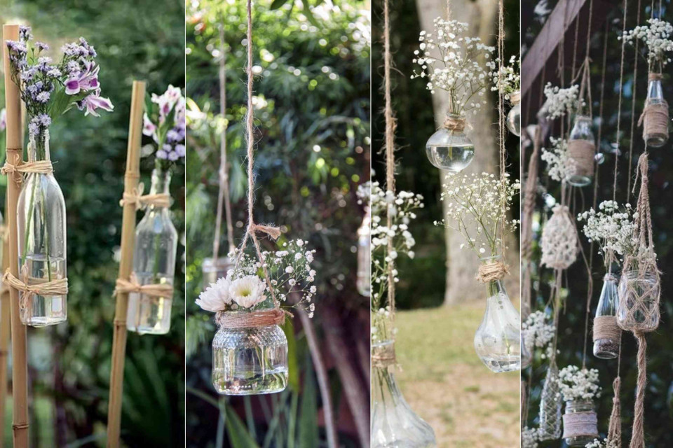 <p><strong data-start="0" data-end="41">Outdoor styling with natural elements</strong></p><p>This setup shows how simple materials can create atmosphere in an outdoor space. Glass bottles and small jars are reused as hanging vases tied with natural rope. Filled with seasonal flowers they bring height movement and lightness to a garden setting.</p><p>By suspending the glass at different levels the arrangement gains depth without feeling heavy. The transparency of the bottles keeps the look clean while the rope adds a raw and organic touch. Everything is easy to assemble adaptable in scale and reusable for different occasions.</p><p>It is a practical way to decorate for gatherings celebrations or everyday outdoor living using materials that are already available.</p><p>#outdoorstyling #gardeninspiration #sustainabledecor #naturalelements #eventdecor #consciousdesign</p>