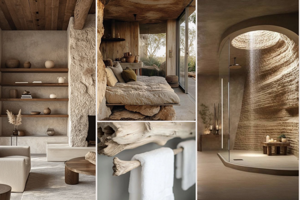 <p><strong data-start="0" data-end="52">Integrated architecture and material consistency</strong></p><p>This interior concept is built around structural continuity. Walls ceilings shelving and platforms are finished in similar plaster or mineral textures which creates a seamless envelope. Built in elements replace standalone furniture to maintain clarity in the layout.</p><p>Stone wood and raw surfaces remain visible and untreated. Structural columns driftwood details and textured walls add character without additional decoration. Shelving is open and minimal with carefully selected objects to avoid visual overload.</p><p>Natural light is controlled and directional. Large openings connect to outdoor areas while curved walls and recessed spaces create shadow and depth. In wet areas like showers the architecture itself becomes the focal point through sculpted surfaces and integrated lighting.</p><p>The strength of this style lies in material coherence spatial flow and reduced visual noise. It is architecture led design with minimal reliance on decorative elements.</p><p>#organicarchitecture #naturalinterior #materialdesign #builtinenvironment #balistyle #minimalconcept</p>