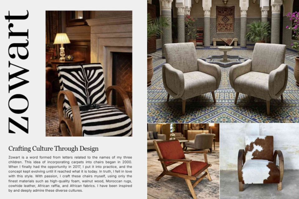<p data-start="109" data-end="284">Some pieces tell a story beyond their form. The <strong>creations of Zowart </strong>are a perfect example, where <strong>craftsmanship, culture and personal inspiration</strong> come together in a unique way.</p>
<p data-start="286" data-end="629">Each chair is more than just furniture, it is a blend of materials and traditions from around the world. From Moroccan rugs to African fabrics and refined woodwork, every detail reflects a deep appreciation for heritage and design. The result is a collection that feels both contemporary and timeless, adding character and warmth to any space.</p>
<p data-start="631" data-end="823">What makes these pieces truly special is the personal touch behind them. Designed and crafted with passion, they transform interiors into spaces with identity, where every element has meaning.</p>
<p data-start="825" data-end="869">👉 Discover the full story in our <a href="p/lescouleursdumonde-magazines">magazine</a></p>








<p data-start="876" data-end="971" data-is-last-node="" data-is-only-node="">#interiordesign #craftsmanship #designinspiration #luxuryinteriors #artanddesign</p>




&nbsp;

&nbsp;





&nbsp;