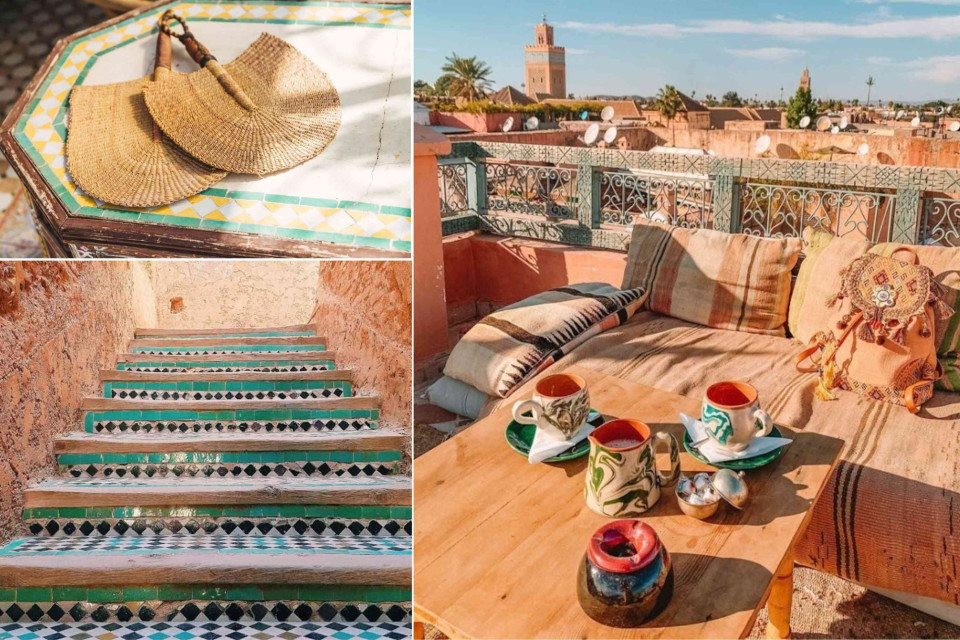 <p class="PDq2pG_selectionAnchorContainer" data-start="655" data-end="925"><strong data-start="655" data-end="787">Rooftop caf&eacute;s are easy to incorporate into a day exploring the medina and offer a completely different perspective on Marrakech.</strong> Hidden above restaurants, riads and caf&eacute;s, many terraces are reached by climbing several flights of stairs from the narrow streets below.</p>
<p data-start="927" data-end="1142">The views vary considerably depending on the location. Some terraces look directly across the dense rooftops of the medina, while others have views towards the Koutoubia Mosque or the Atlas Mountains on a clear day.</p>
<p data-start="1144" data-end="1335">Mint tea is an obvious choice, but rooftop caf&eacute;s are also useful for breakfast, lunch or a simple afternoon break. Many serve Moroccan dishes alongside lighter meals, coffee and fresh juices.</p>
<p data-start="1337" data-end="1592">Timing can make a difference. During the middle of the day, shaded terraces provide somewhere to sit between visits to the souks, palaces and museums. Later in the afternoon, rooftops become increasingly popular as temperatures drop and sunset approaches.</p>
<p data-start="1594" data-end="1783">It is worth trying more than one during a stay. A small rooftop hidden inside the souks can feel very different from a larger restaurant terrace overlooking one of Marrakech's main squares.</p>
<p data-start="1785" data-end="1990">Rather than treating rooftops only as sunset destinations, use them throughout the day. They provide a practical pause from exploring and one of the easiest ways to see the medina from another perspective.</p>
<p data-start="1785" data-end="1990"><strong data-start="190" data-end="243">Discover more of Marrakech in our fourth edition.</strong><br data-start="243" data-end="246"><a href="https://magazines.lescouleursdumonde.com/magazine-04#page/72">Read the story in our magazine <strong data-start="190" data-end="243">&rarr;</strong></a></p>
<p data-start="1992" data-end="2069">#Marrakech #MarrakechRooftops #MarrakechMedina #MoroccoTravel #MarrakechGuide</p>