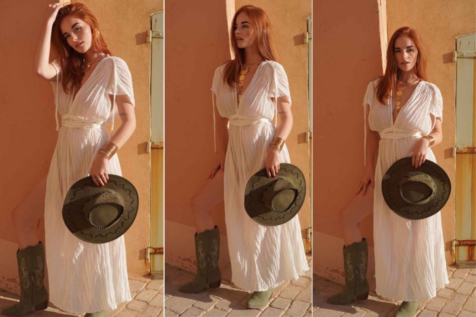 <p class="PDq2pG_selectionAnchorContainer" data-start="325" data-end="583"><strong data-start="325" data-end="422">A long white dress can change direction completely depending on the accessories worn with it.</strong> On its own, the Sahara Dream Dress has a light, relaxed character. Add a structured hat and boots and the same silhouette takes on a stronger Western influence.</p>
<p data-start="585" data-end="830">The contrast is what makes the combination work. White keeps the outfit fresh while darker accessories give it definition. The Savannah Nomad Hat introduces shape around the face and creates a clear focal point without needing additional colour.</p>
<p data-start="832" data-end="1047">Boots continue the Western reference, but the rest of the styling can remain restrained. Gold jewellery, leather bracelets or a simple belt are enough to add detail while allowing the dress to remain the main piece.</p>
<p data-start="1049" data-end="1278">This type of combination also works well for travel. The dress can be worn separately with sandals for a warmer destination, while the hat and boots create an alternative look for countryside stays, road trips or cooler evenings.</p>
<p data-start="1280" data-end="1454">Rather than building an outfit entirely around Western clothing, using one or two recognisable accessories makes the influence easier to incorporate into a bohemian wardrobe.</p>
<h3 class="PDq2pG_selectionAnchorContainer" data-section-id="7ye4x9" data-start="1456" data-end="1479">Shop the Collection</h3>
<p data-start="1481" data-end="1545">&rarr; <strong data-start="1483" data-end="1505">Sahara Dream Dress</strong><br data-start="1505" data-end="1508"><a href="../../shop/product/575/sahara-dream-dress">Shop the Sahara Dream Dress</a></p>
<p data-start="1547" data-end="1611">&rarr; <strong data-start="1549" data-end="1571">Savannah Nomad Hat</strong><br data-start="1571" data-end="1574"><a href="../../shop?sub=hats-and-headpieces">Shop the Savannah Nomad Hat</a></p>
<p data-start="1613" data-end="1683">#AuralesBohemian #BohemianStyle #WesternStyle #WhiteDress #TravelStyle</p>