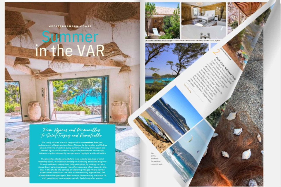 <p class="PDq2pG_selectionAnchorContainer" data-start="468" data-end="727"><strong data-start="468" data-end="589">The Var is one of those destinations where a summer holiday does not have to revolve around a single resort or beach.</strong> The coastline stretches between busy seaside towns, smaller coves, long beaches, islands and villages that sit only a short drive inland.</p>
<p data-start="729" data-end="1014">That variety makes it particularly suited to exploring. A day can begin at the coast before continuing to a local market, a vineyard or one of the Proven&ccedil;al villages behind the Mediterranean. On another day, a boat can take you towards the islands or a different part of the coastline.</p>
<p data-start="1016" data-end="1281">The atmosphere also changes considerably as you travel through the region. Hy&egrave;res and its surroundings provide access to beaches, islands and watersports, while further east the Golfe de Saint-Tropez combines coastal life with villages, restaurants and countryside.</p>
<p data-start="1283" data-end="1478">Food is naturally part of the journey. Markets, small restaurants, beach lunches and local wines make it easy to discover the Var through individual stops rather than following a fixed itinerary.</p>
<p data-start="1480" data-end="1659">For a longer stay, that is perhaps the greatest advantage of the region. <strong data-start="1553" data-end="1659">You can choose a different direction each day while remaining within the same part of southern France.</strong></p>
<h3 data-section-id="1nls98s" data-start="1661" data-end="1694">Discover More in the Magazine</h3>
<p data-start="1696" data-end="1765">Where should you swim, stay, explore and spend a day along the coast?</p>
<p data-start="1767" data-end="1904">Our <strong data-start="1771" data-end="1792">Summer in the Var</strong> feature brings together beaches, islands, coastal experiences, local places and ideas for exploring the region.</p>
<p data-start="1906" data-end="1989">&rarr; <a href="https://magazines.lescouleursdumonde.com/magazine-05#page/10"><strong data-start="1908" data-end="1989">Read Summer in the Var in the fifth edition of Les Couleurs du Monde Magazine</strong></a></p>
<h3 class="PDq2pG_selectionAnchorContainer" data-section-id="siv4u3" data-start="535" data-end="553">Plan Your Stay</h3>
<p data-start="555" data-end="664">Planning a summer stay in the Var? Find hotels and stays across the region with Les Couleurs du Monde Travel.</p>
<p data-start="666" data-end="705">&rarr; <a class="decorated-link cursor-pointer" href="https://travel.lescouleursdumonde.com/?language=en&amp;currency=EUR">Find stays with Les Couleurs du Monde Travel</a></p>
<p data-start="707" data-end="790">#LesCouleursDuMonde #TheVar #CotedAzur #FrenchRiviera #SouthOfFrance #Mediterranean</p>