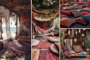 <p>🌿 <strong>Bohemian Retreat by the Beach&nbsp;</strong><br>Freedom: Everything feels loose, playful and inviting with no rigid rules or structures.</p>
<p>Comfort &amp; Coziness: Soft pillows, rugs and hammocks everywhere for comfort and relaxation.</p>
<p>Vacation feeling: You imagine yourself in a hidden spot by the sea, a place where time is less important and it's all about enjoyment.</p>
<p>Creative chaos: The mix of colors, prints, fabrics and materials exudes a creative, quirky energy. Nothing is perfectly styled, everything is alive.</p>
<p>Intimate evenings: With the garlands of lights above the hammocks, you immediately feel the atmosphere of long, warm evenings under the stars. <strong>Team beach breeze or team garden shade? Where would you escape?</strong></p>