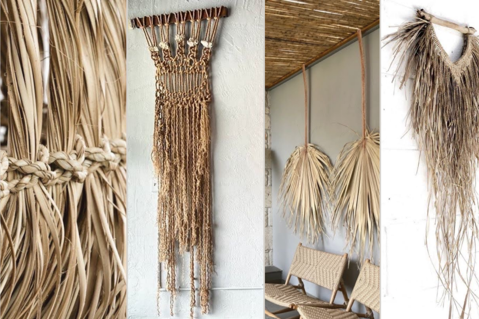 <p class="PDq2pG_selectionAnchorContainer" data-start="54" data-end="282"><strong data-start="54" data-end="162">Dried palm leaves can become architectural elements in an interior rather than simply sitting in a vase.</strong> Their length, movement and natural texture make them particularly suited to wall pieces and larger hanging decorations.</p>
<p data-start="284" data-end="541">One of the simplest approaches is to keep the leaf almost intact. Once properly dried, a large palm frond can be suspended from a wooden rail or branch. Several leaves placed side by side create a larger composition while preserving their individual shapes.</p>
<p data-start="543" data-end="808">Palm fibres can also be worked by hand. Sections of dried leaf can be divided into strands and knotted in much the same way as other natural fibres. Simple repeated knots create structure while the loose ends retain the irregular character of the original material.</p>
<p data-start="810" data-end="1025">For a more detailed wall hanging, palm fibre can be combined with jute, rope or macram&eacute;. A wooden branch provides the upper support, while different lengths and knotting techniques create the composition underneath.</p>
<p data-start="1027" data-end="1363">The material also works well at a larger scale. Oversized palm leaves suspended from a ceiling or mounted high on a wall can fill an empty space without introducing heavy furniture or solid decorative panels. In covered terraces and warm-climate interiors, they connect naturally with reed ceilings, woven furniture and unfinished wood.</p>
<p data-start="1365" data-end="1543">Trimming changes the appearance considerably. A palm leaf can retain its natural outline, be cut into a more defined shape or be divided into smaller sections for several pieces.</p>
<p data-start="1545" data-end="1730">Because dried palm already has variations in beige, straw and muted brown, colour is rarely necessary. Its strength lies in the lines, fibres and shadows created by the material itself.</p>
<p data-start="1545" data-end="1730"><strong data-start="491" data-end="554">Inspired to bring more botanical details into the interior?</strong><br data-start="554" data-end="557"><a href="../../coastalliving/post/1373">Discover <strong data-start="566" data-end="588">Botanical Motifs &rarr;</strong></a></p>
<p data-start="1545" data-end="1730">#PalmLeafDecor #NaturalMaterials #WallDecor #FibreArt #AtelierDuMonde</p>