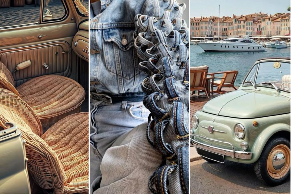 <p>Imagine the sea breeze through open windows, vintage wicker seats warming in the sun, the soft rumble of a Fiat 500 echoing down a coastal lane. Denim, slightly undone. Espresso cups clinking. The kind of summer that feels like film stills, sun-faded, bold and full of style. Timeless interiors, denim details and sunlit harbors. <strong>Slow living with iconic style.</strong> #cotedazur</p>